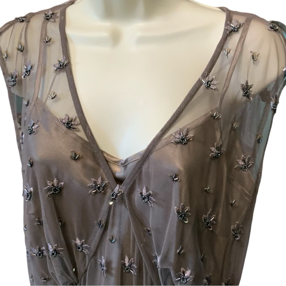 Embroidered Beaded Sheer Top With Attached Camisole Girly Feminine Size 12 - Picture 3 of 16